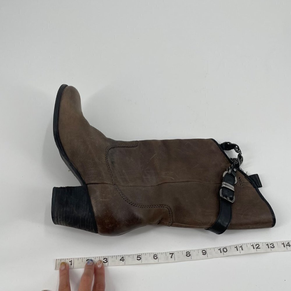 Nicole Brown Vegan Leather Chain Buckle Knee High Heeled Boots Womens Size 8 - Picture 8 of 9